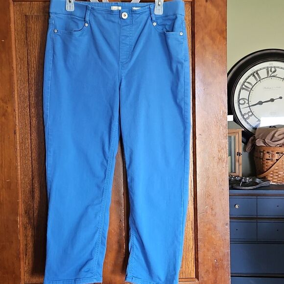 J. Jill High-Rise Cropped Jeans  Pull-On Style  Women’s Size 12  Blue Denim - Picture 2 of 8